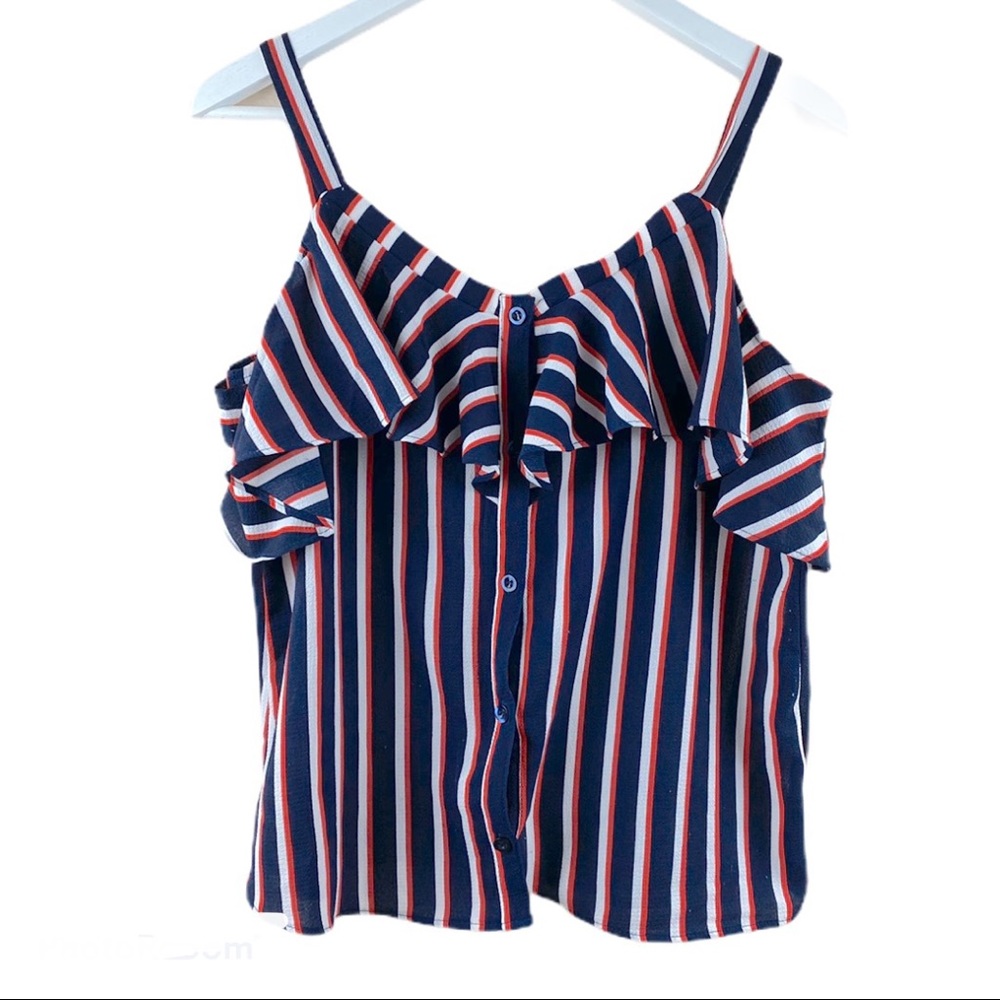 Cold Shoulder Striped Ruffle Top